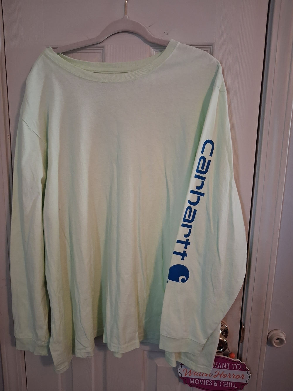 Carhartt Pale Mint Long Sleeve Tee with Blue Sleeve Logo